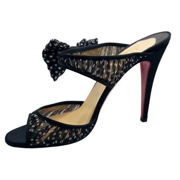 Christian Louboutin Miss Chief Mules Black/White Polkadot Crepe Satin/Chiffon 39 - Picture 5 of 12